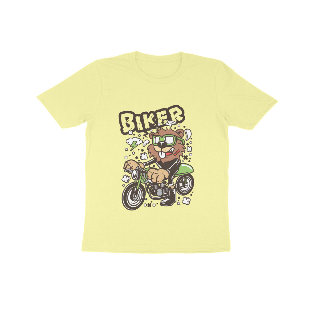 Kids' Half Sleeve Round Neck Tshirt – Green Biker Beaver puraidoprints