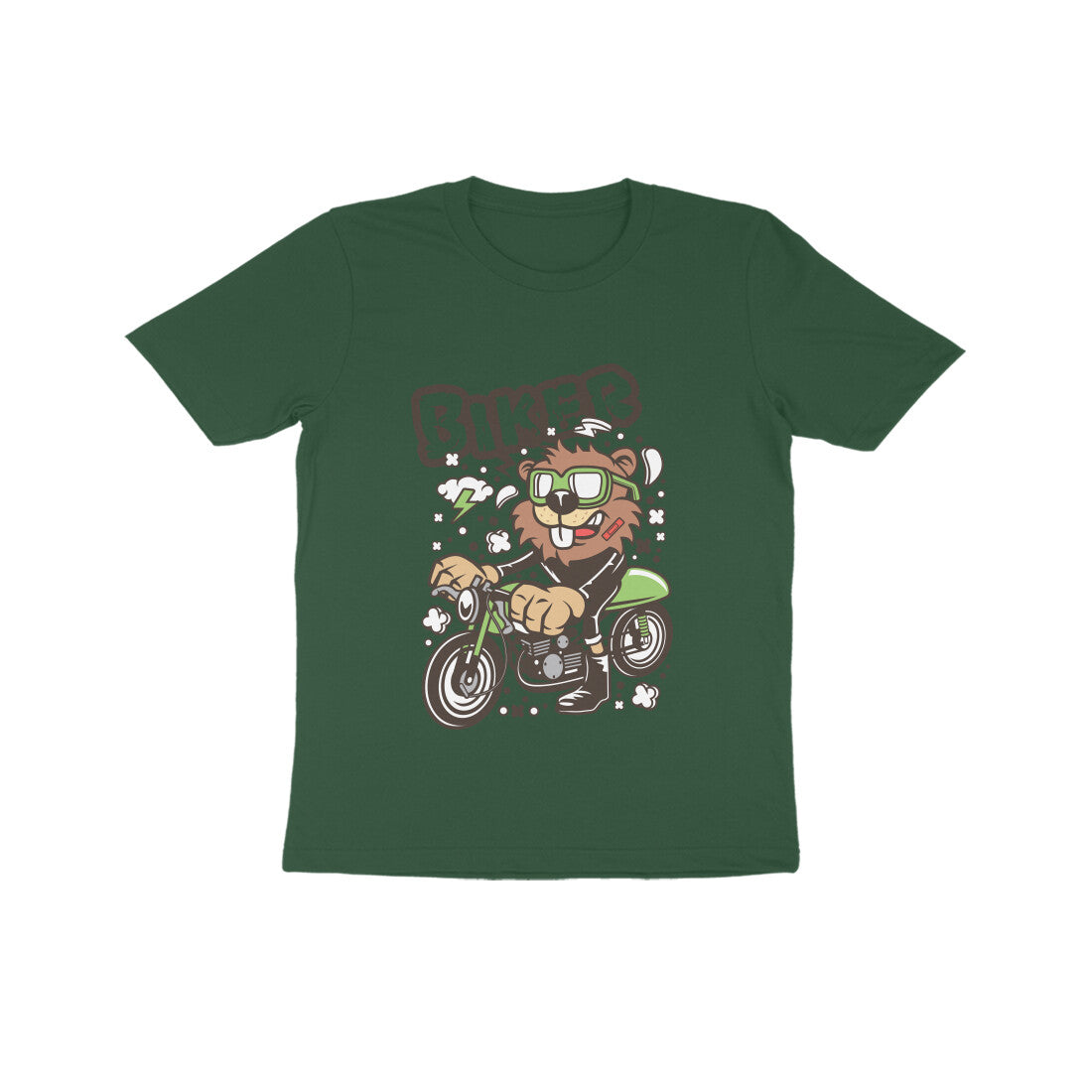 Kids' Half Sleeve Round Neck Tshirt – Green Biker Beaver puraidoprints