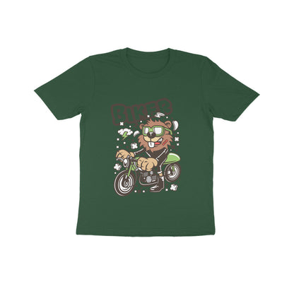 Kids' Half Sleeve Round Neck Tshirt – Green Biker Beaver puraidoprints