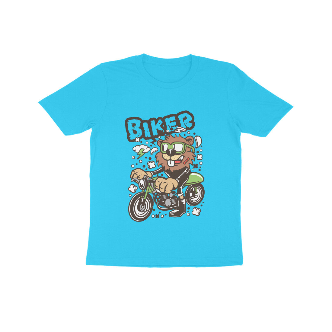 Kids' Half Sleeve Round Neck Tshirt – Green Biker Beaver puraidoprints
