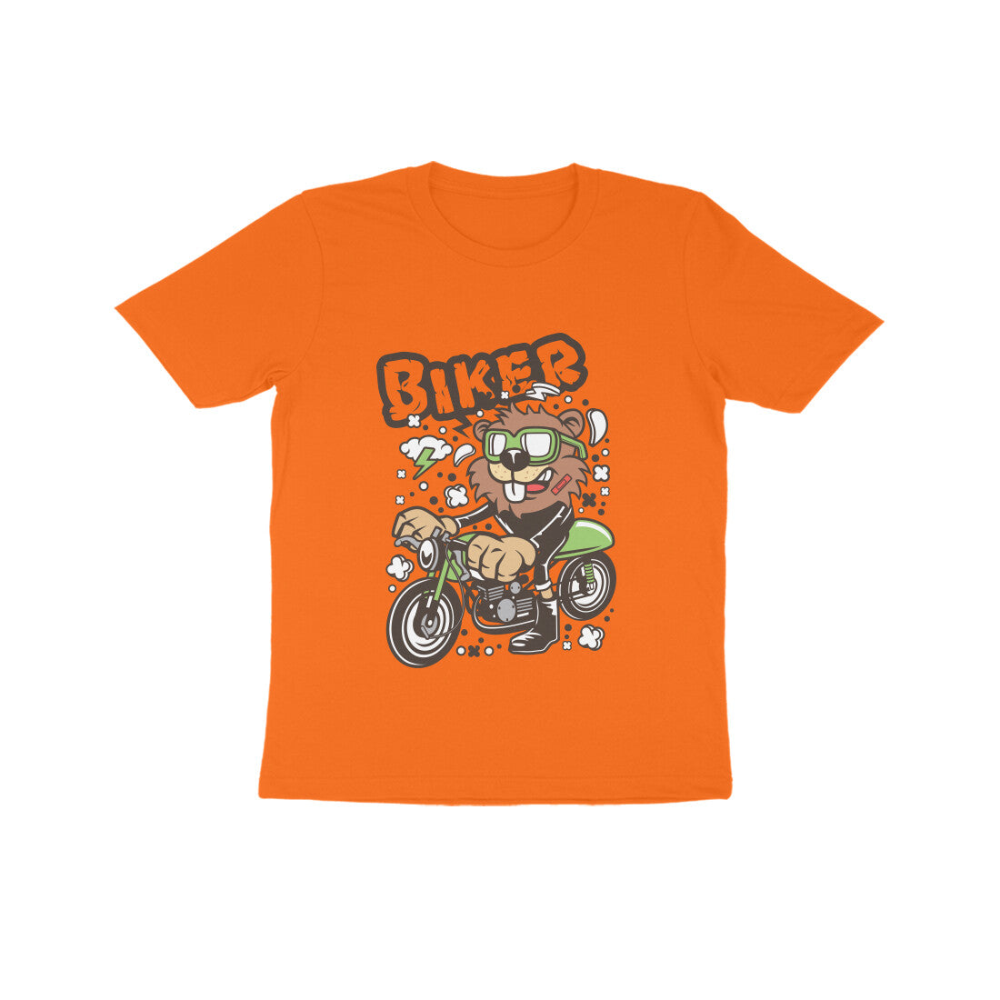 Kids' Half Sleeve Round Neck Tshirt – Green Biker Beaver puraidoprints