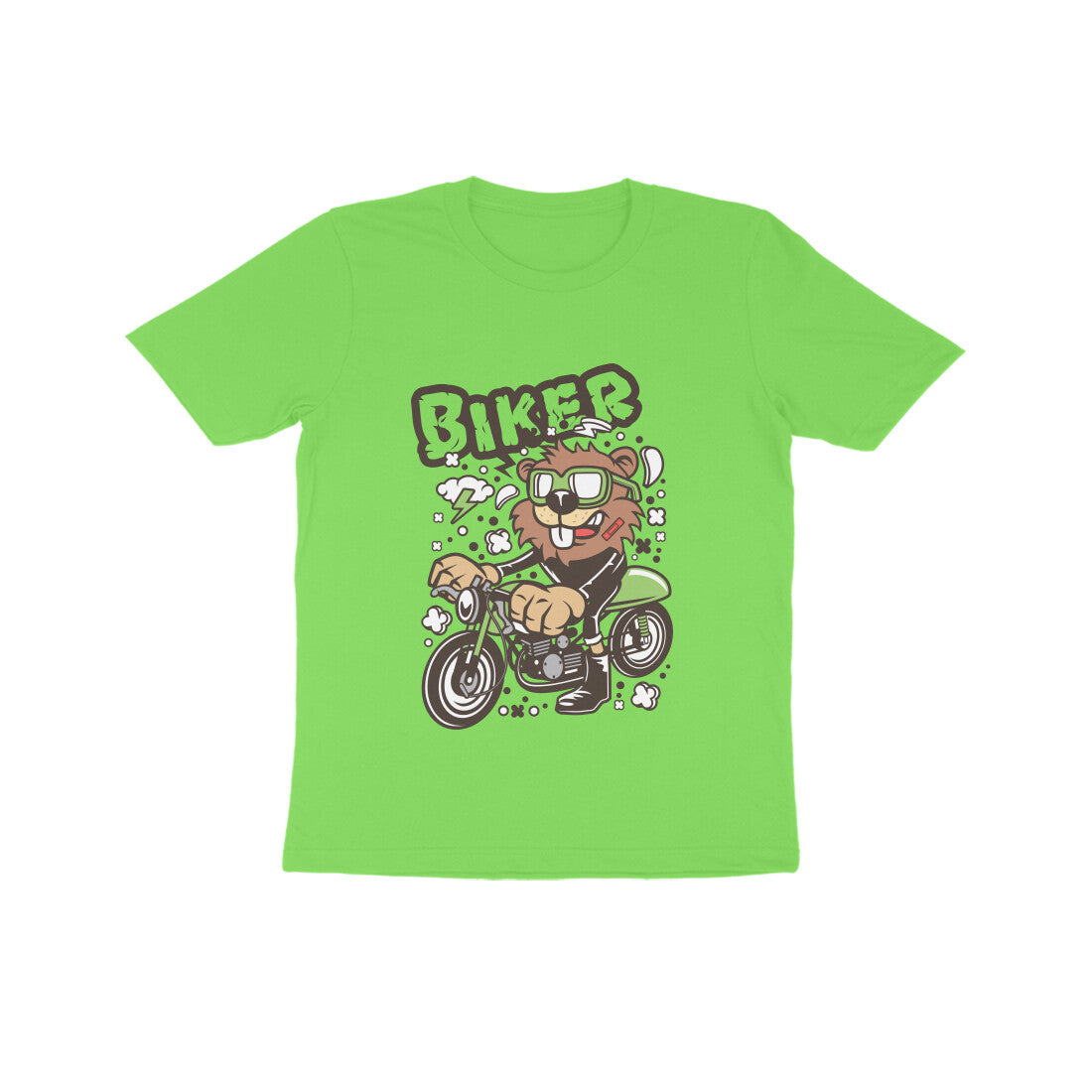 Kids' Half Sleeve Round Neck Tshirt – Green Biker Beaver puraidoprints