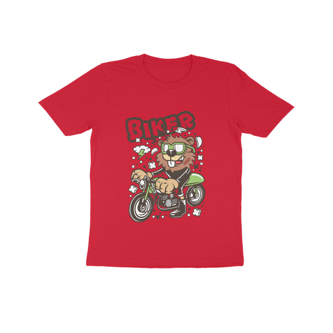 Kids' Half Sleeve Round Neck Tshirt – Green Biker Beaver puraidoprints