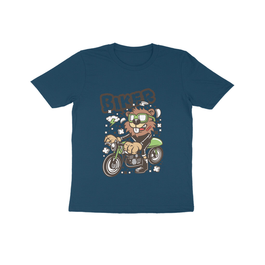 Kids' Half Sleeve Round Neck Tshirt – Green Biker Beaver puraidoprints