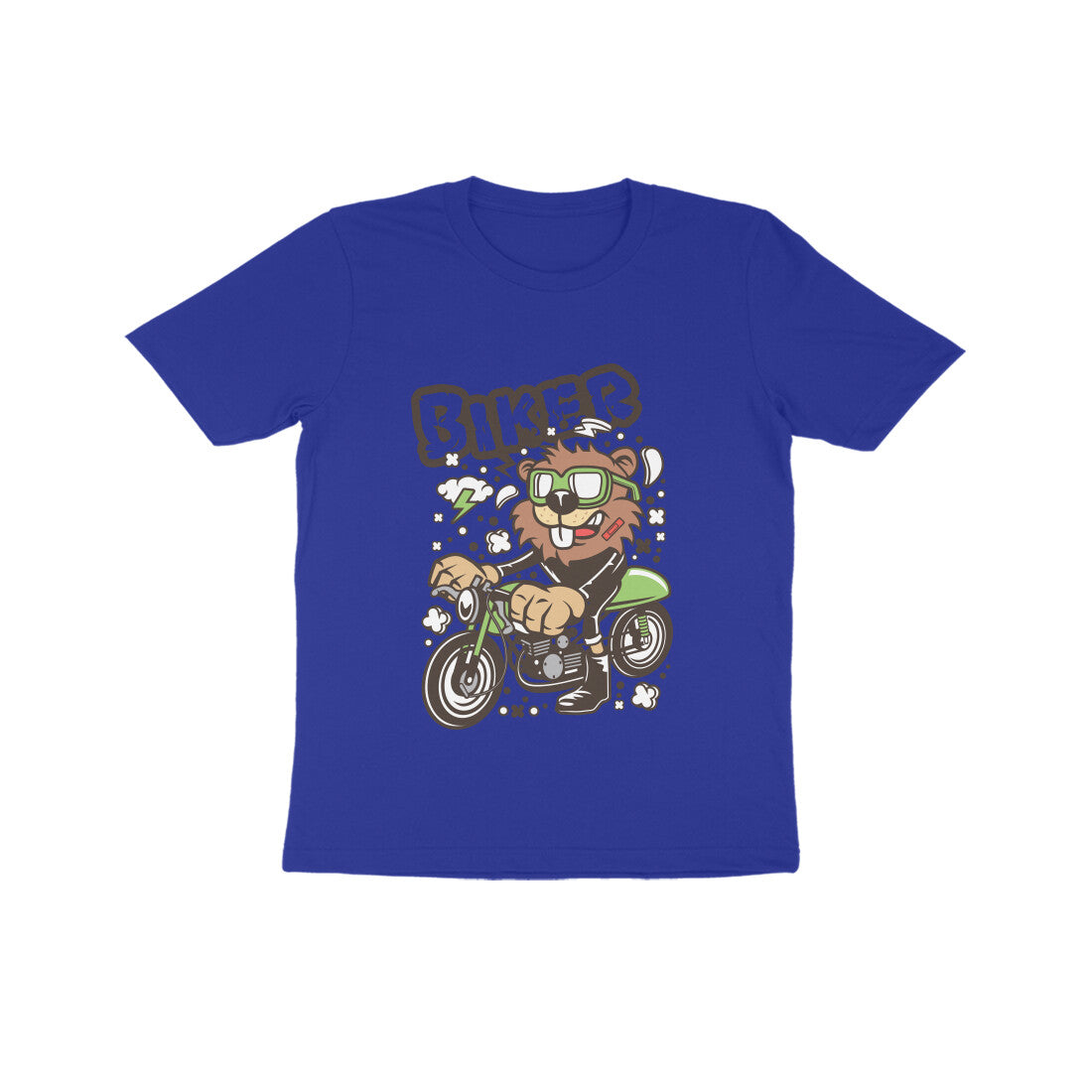 Kids' Half Sleeve Round Neck Tshirt – Green Biker Beaver puraidoprints