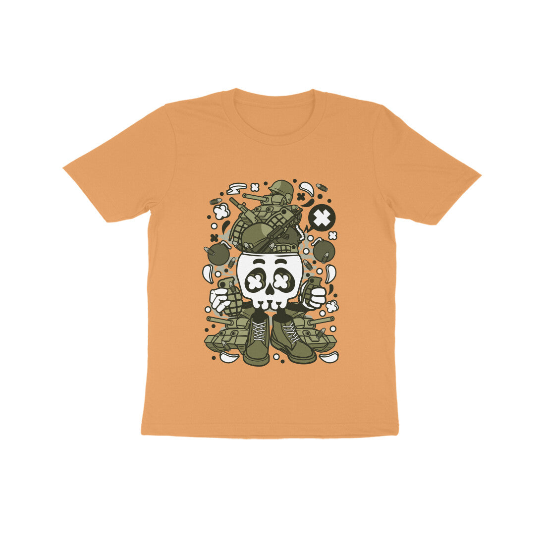 Kids' Half Sleeve Round Neck Tshirt – Green Skull Army puraidoprints