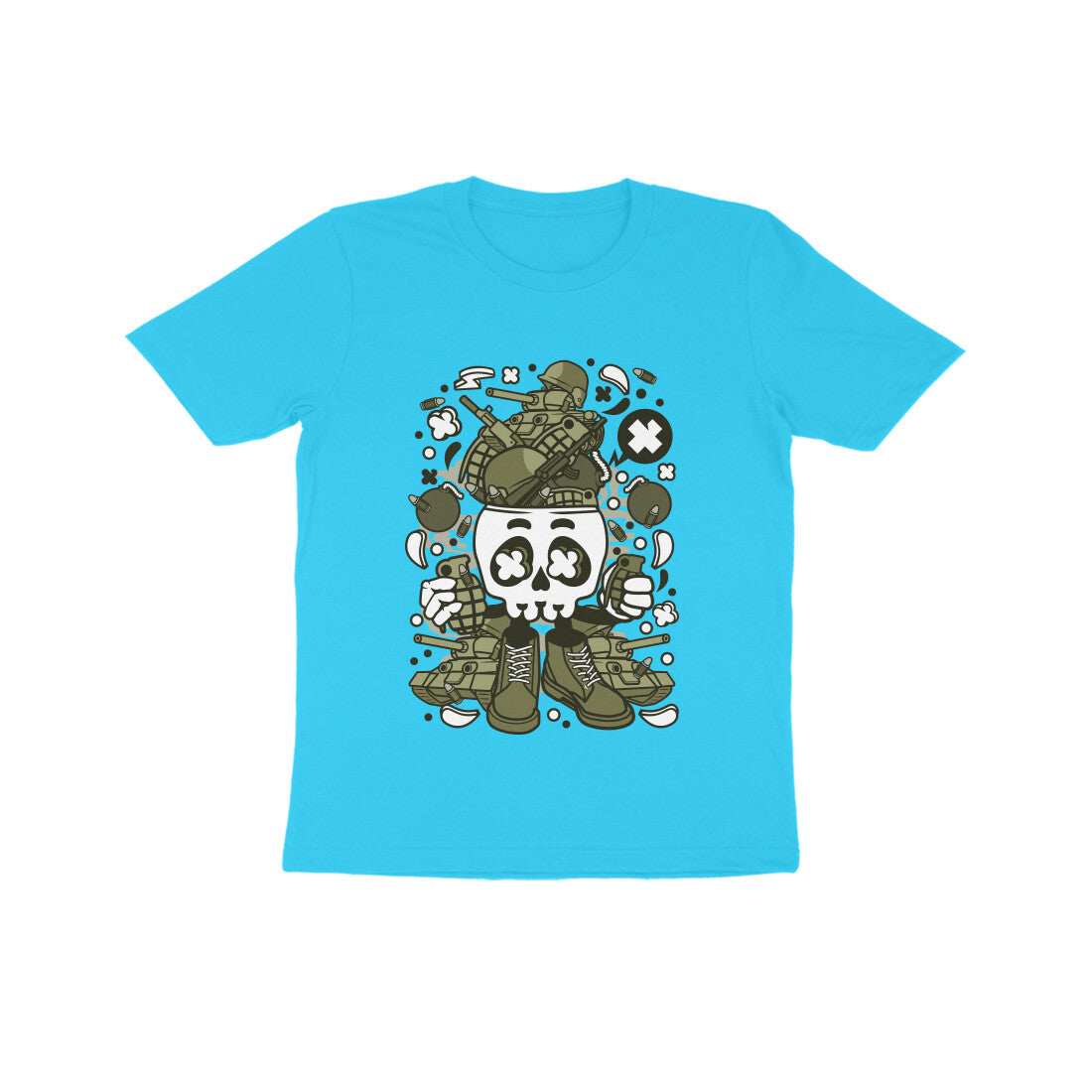 Kids' Half Sleeve Round Neck Tshirt – Green Skull Army puraidoprints