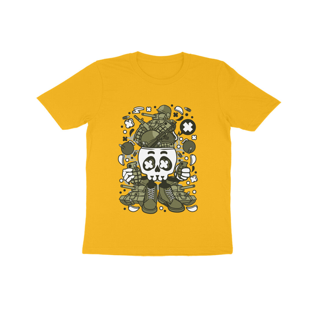 Kids' Half Sleeve Round Neck Tshirt – Green Skull Army puraidoprints