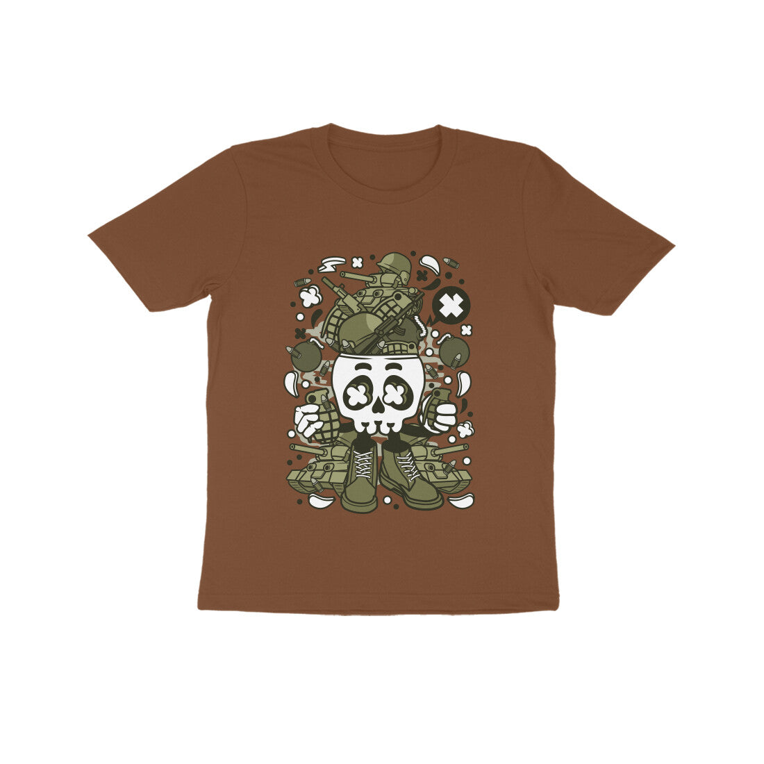 Kids' Half Sleeve Round Neck Tshirt – Green Skull Army puraidoprints