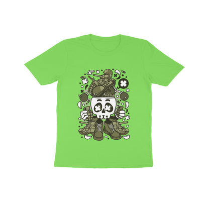 Kids' Half Sleeve Round Neck Tshirt – Green Skull Army puraidoprints