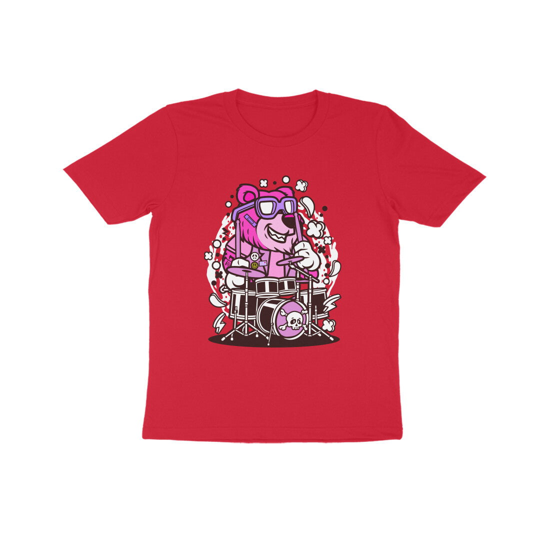 Kids' Half Sleeve Round Neck Tshirt – Pink Bear Drummer puraidoprints