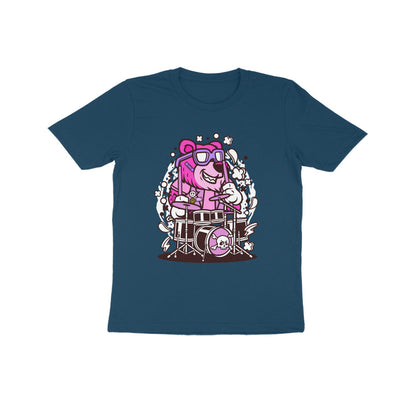 Kids' Half Sleeve Round Neck Tshirt – Pink Bear Drummer puraidoprints