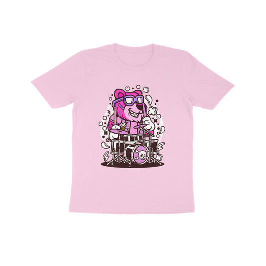 Kids' Half Sleeve Round Neck Tshirt – Pink Bear Drummer puraidoprints