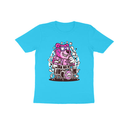 Kids' Half Sleeve Round Neck Tshirt – Pink Bear Drummer puraidoprints