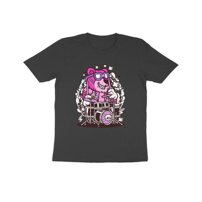 Kids' Half Sleeve Round Neck Tshirt – Pink Bear Drummer puraidoprints
