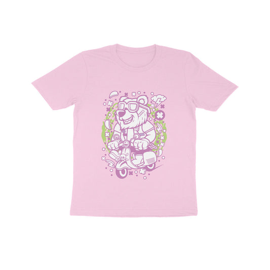 Kids' Half Sleeve Round Neck Tshirt – Pink Bear Scooterist puraidoprints