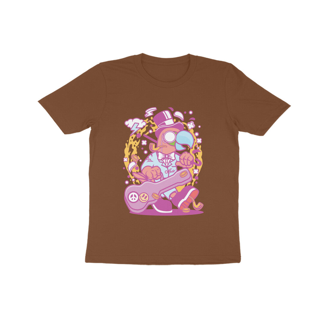 Kids' Half Sleeve Round Neck Tshirt – Pink Bird Musician puraidoprints