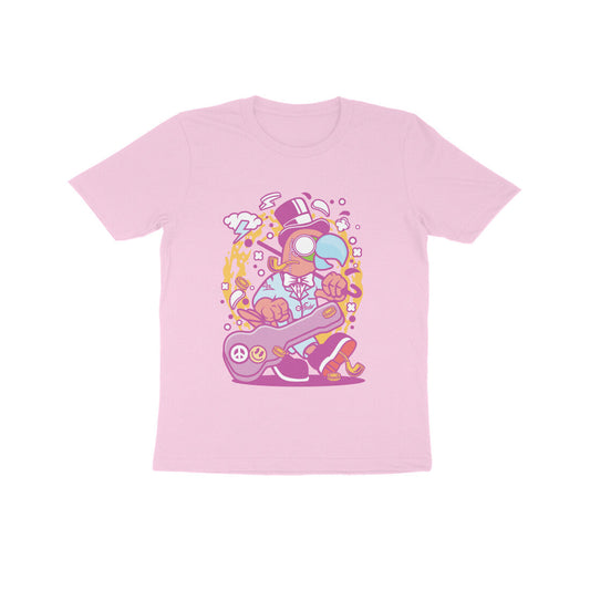 Kids' Half Sleeve Round Neck Tshirt – Pink Bird Musician puraidoprints