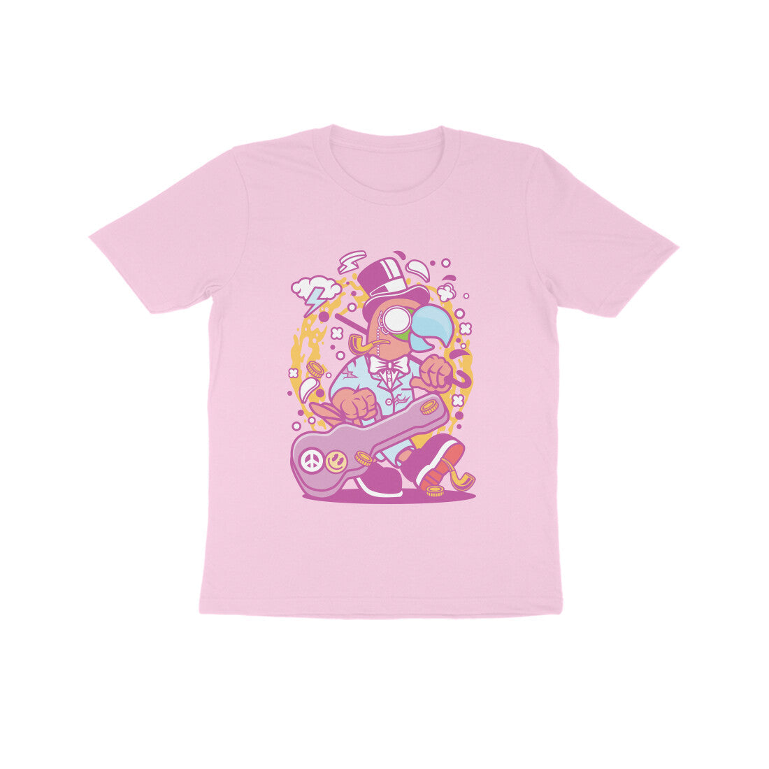 Kids' Half Sleeve Round Neck Tshirt – Pink Bird Musician puraidoprints