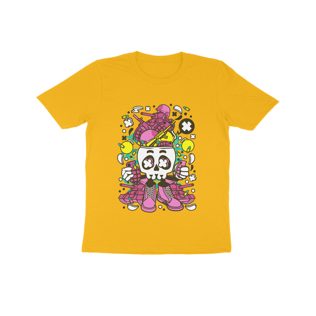 Kids' Half Sleeve Round Neck Tshirt – Pink Skull Army puraidoprints