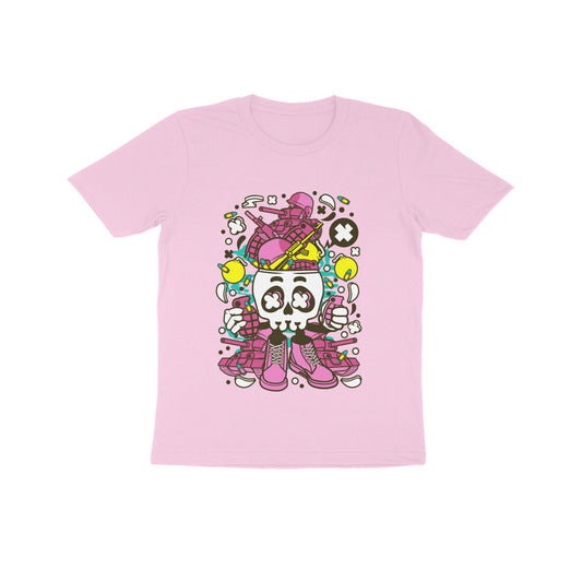 Kids' Half Sleeve Round Neck Tshirt – Pink Skull Army puraidoprints