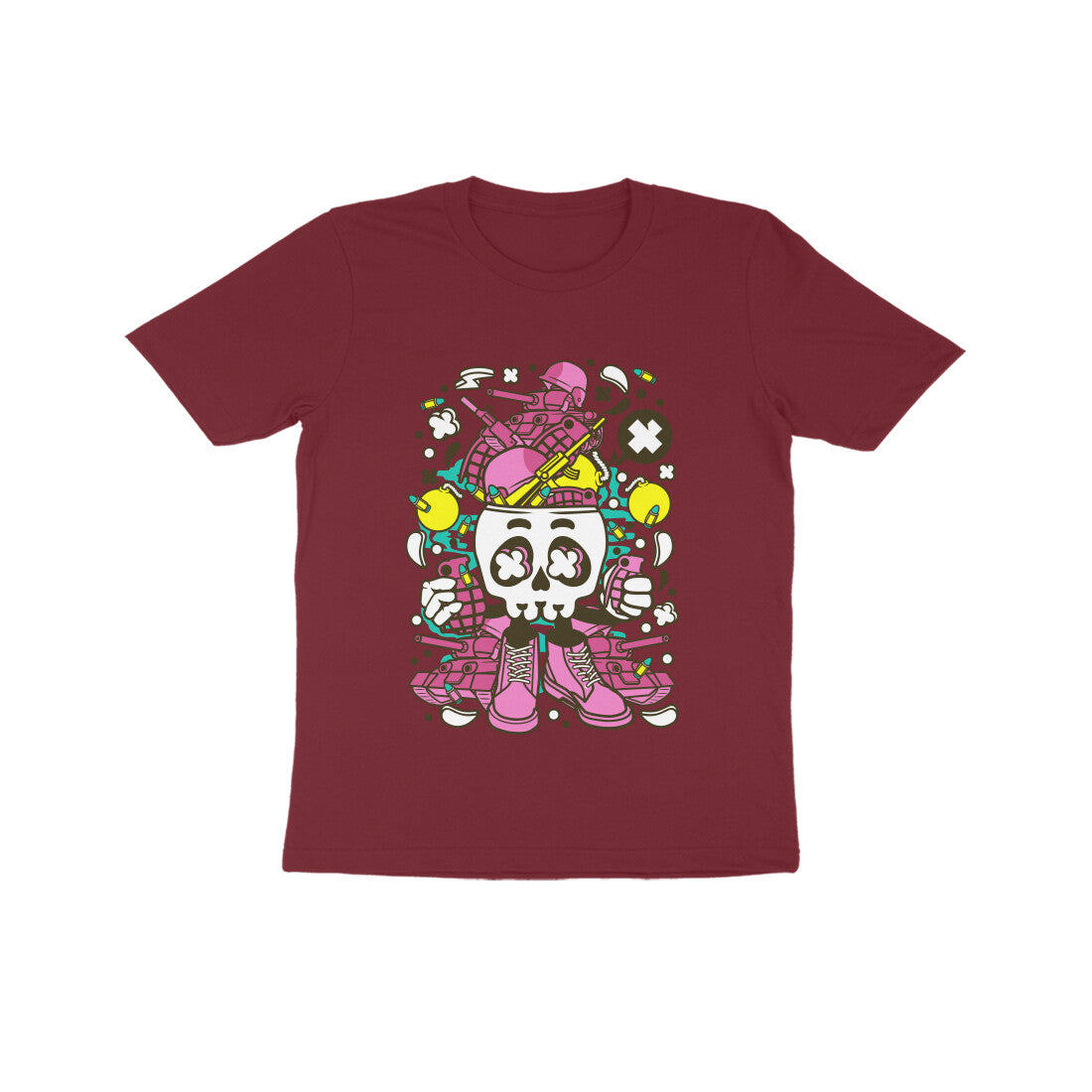Kids' Half Sleeve Round Neck Tshirt – Pink Skull Army puraidoprints