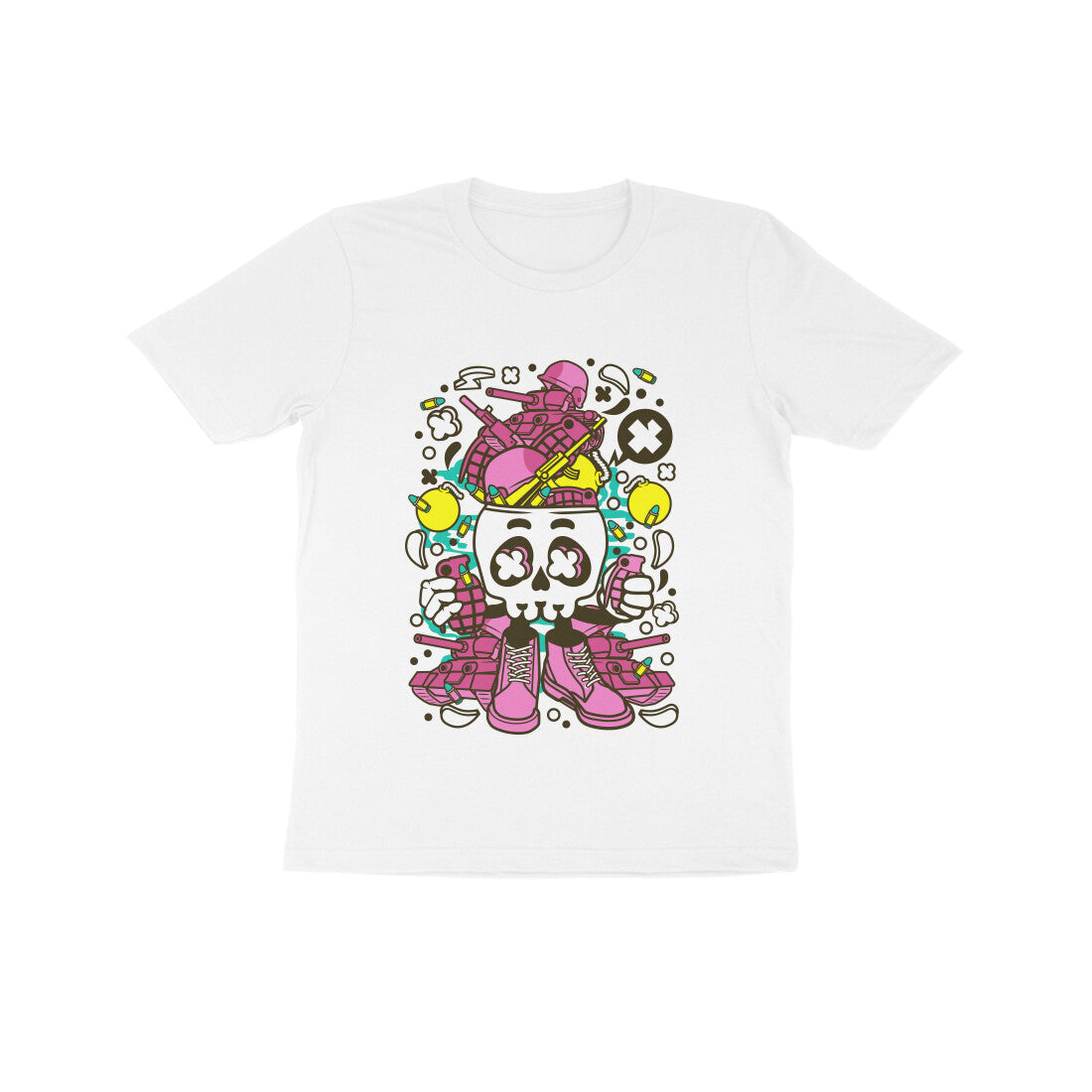 Kids' Half Sleeve Round Neck Tshirt – Pink Skull Army puraidoprints