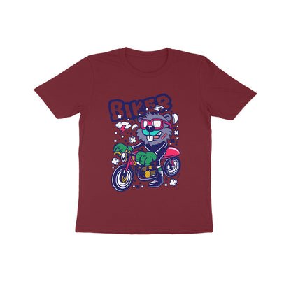 Kids' Half Sleeve Round Neck Tshirt – Red Biker Beaver puraidoprints