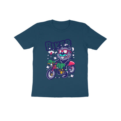 Kids' Half Sleeve Round Neck Tshirt – Red Biker Beaver puraidoprints