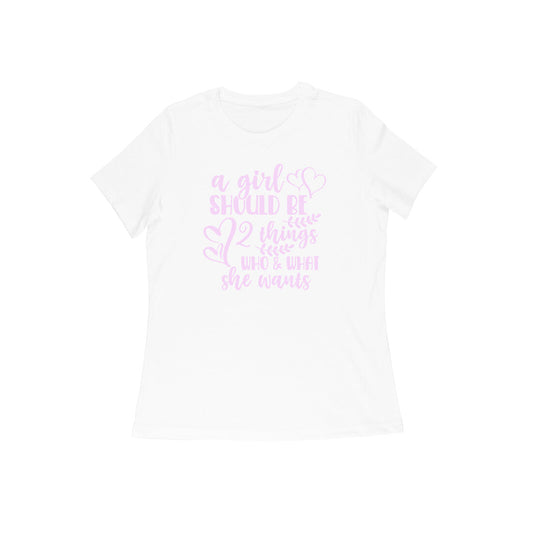 WOMEN'S ROUND NECK T-SHIRT - A girl should be 3 puraidoprints